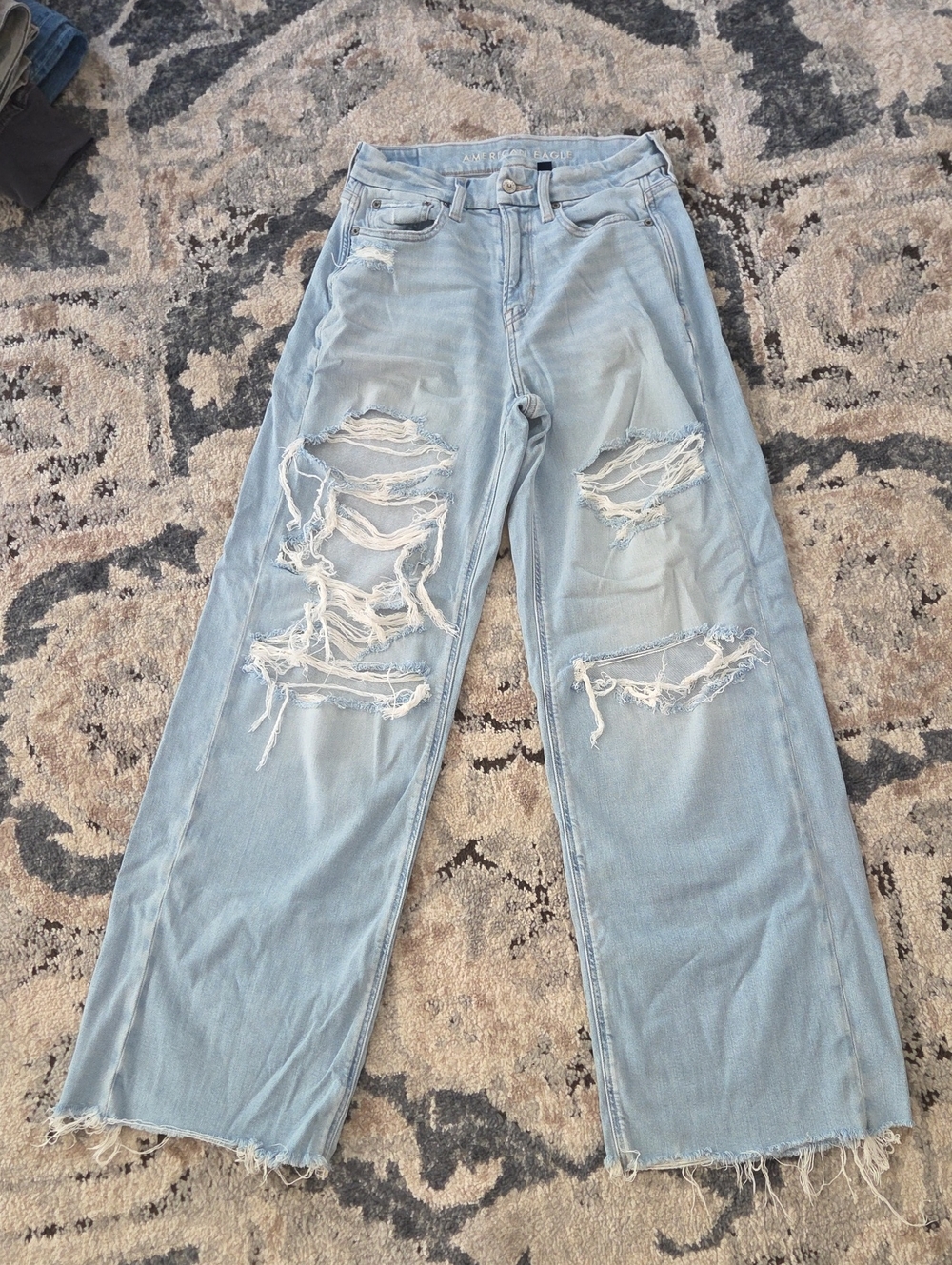 adidas Light Blue Distressed Wide-Leg Jeans